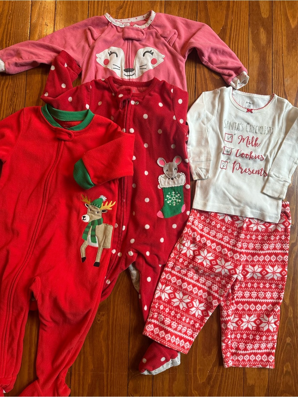 Carter's Red and Pink Kids Christmas/Winter Pajama Sets